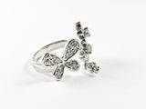 Cute Beautiful Butterfly With Floral Design Duo Style CZ Brass Ring