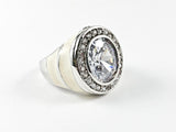 Modern Round Shape Center CZ With White Enamel Band Brass Ring