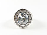 Modern Round Shape Center CZ With White Enamel Band Brass Ring