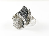 Unique Large Irregular Twist Design Black & Clear CZ Fashion Brass Ring