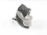 Unique Large Irregular Twist Design Black & Clear CZ Fashion Brass Ring