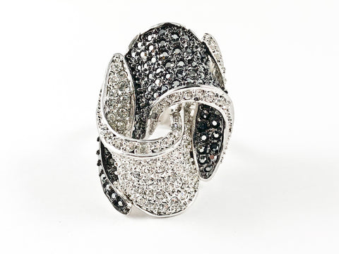 Unique Large Irregular Twist Design Black & Clear CZ Fashion Brass Ring