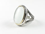 Elegant Round Center Moon Stone Cable Wire Band Design Brass Ring