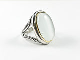 Elegant Round Center Moon Stone Cable Wire Band Design Brass Ring