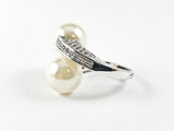 Elegant Duo Wrap Design Pearl Ends With Fine CZ Setting Brass Ring