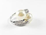 Elegant Duo Wrap Design Pearl Ends With Fine CZ Setting Brass Ring