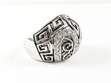Unique Large Dome Shape With Modern & Tribal Design CZ Brass Ring