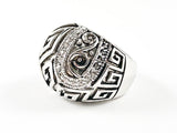 Unique Large Dome Shape With Modern & Tribal Design CZ Brass Ring