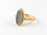 Elegant Fine Thin Oval Shape Brush Matte Material Gold Tone CZ Brass Ring