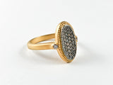 Elegant Fine Thin Oval Shape Brush Matte Material Gold Tone CZ Brass Ring