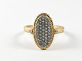 Elegant Fine Thin Oval Shape Brush Matte Material Gold Tone CZ Brass Ring