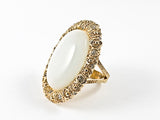 Antique Style Large Oval Shape Center Moon Stone Yellow Gold Tone Steel Ring