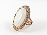 Antique Style Large Oval Shape Center Moon Stone Pink Gold Tone Steel Ring