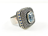 Beautiful Vintage Square Shape Form Multi Color CZ Style Brass Ring