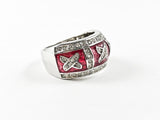 Modern Red Enamel Swirl With X CZ Marks Pattern Design Brass Ring