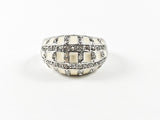 Cute White Enamel With CZ Design Brass Ring