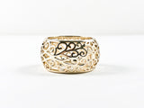 Beautiful Vintage Filigree Gold Tone Thick Eternity Band Brass Ring