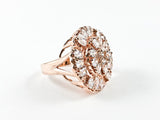 Beautiful Round Flower Design Style CZ Pink Gold Tone Brass Ring