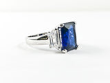 Classic Elegant 3 Stones Engagement Style Design Sapphire Color CZ Brass Ring