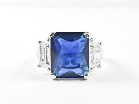 Classic Elegant 3 Stones Engagement Style Design Sapphire Color CZ Brass Ring