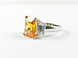 Classic Elegant 3 Stones Engagement Style Design Citrine Color CZ Brass Ring