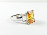 Classic Elegant 3 Stones Engagement Style Design Citrine Color CZ Brass Ring