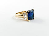 Classic Elegant 3 Stones Engagement Style Design Sapphire Color CZ Gold Tone Brass Ring