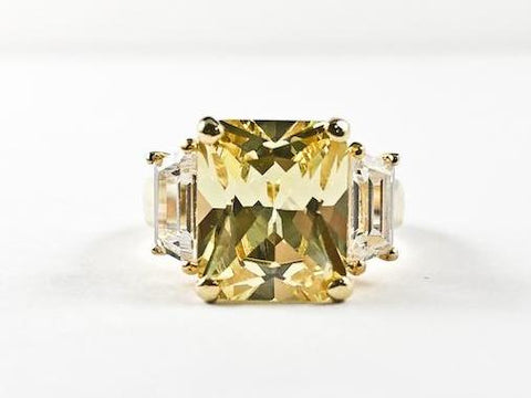 Classic Elegant 3 Stones Engagement Style Design Yellow Color CZ Gold Tone Brass Ring