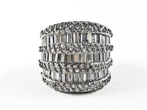 Elegant Multi Level Row Baguette & Fine CZ Setting Black Rhodium Tone Statement Brass Ring
