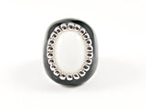 Casual Unique White Oval Stone with Black Enamel Brass Ring