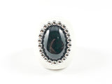 Casual Unique Black Oval Stone with White Enamel Brass Ring
