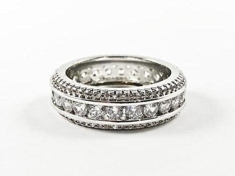 Elegant 3 Row Fine Setting Eternity Band CZ Brass Ring
