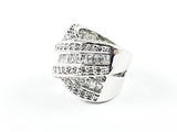 Contemporary Fine Large Thick Layered X Design CZ Brass Ring