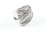 Contemporary Fine Large Thick Layered X Design CZ Brass Ring