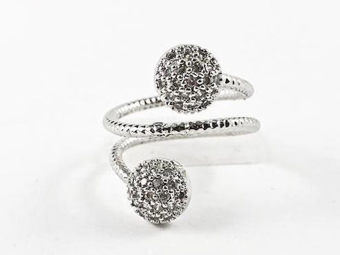 Cute Elegant Dainty Wrap Coil Style CZ Ball Charm Ends Brass Ring