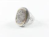Elegant Classic 2 Tone Pave Oval Brass Ring