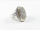 Elegant Classic 2 Tone Pave Oval Brass Ring