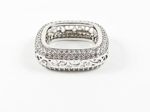 Elegant Filigree Design Square Shape Form CZ Brass Ring