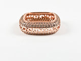 Elegant Filigree Design Square Shape Form CZ Pink Gold Tone Brass Ring