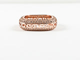 Elegant Filigree Design Square Shape Form CZ Pink Gold Tone Brass Ring