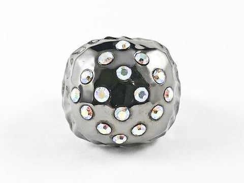 Unique Dark Square Shape With AB Color Sprinkle Stones Brass Ring