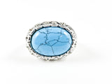 Modern Unique Synthetic Turquoise Oval Stone Brass Ring