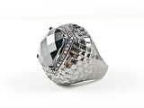 Unique Large Square Shape Textured Scales Design Center Black CZ Black Rhodium Tone Brass Ring