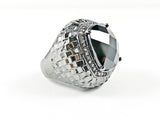 Unique Large Square Shape Textured Scales Design Center Black CZ Black Rhodium Tone Brass Ring