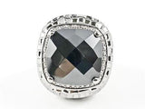 Unique Large Square Shape Textured Scales Design Center Black CZ Gray Shade Brass Ring