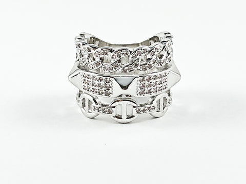 Beautiful Elegant Layered Belt & Chain Design Brass Ring