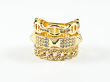 Beautiful Elegant Layered Belt & Chain Design Gold Tone Brass Ring