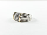 Modern Textured Wire Design 2 Tone CZ Brass Ring