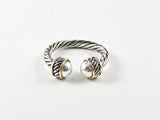 Modern Cable Wire Design Duo Pearl Ends Stones Brass Ring