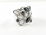 Unique Mix Shape Black & Moon Stone Pattern Brass Ring